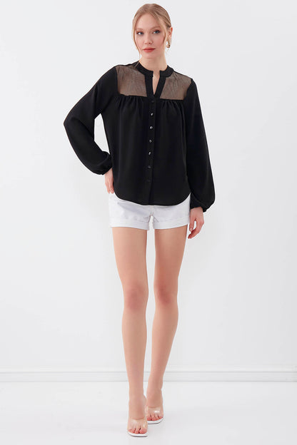 LONG SLEEVE BLOUSE WITH HONEYCOMB PATTERN
