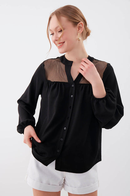 LONG SLEEVE BLOUSE WITH HONEYCOMB PATTERN