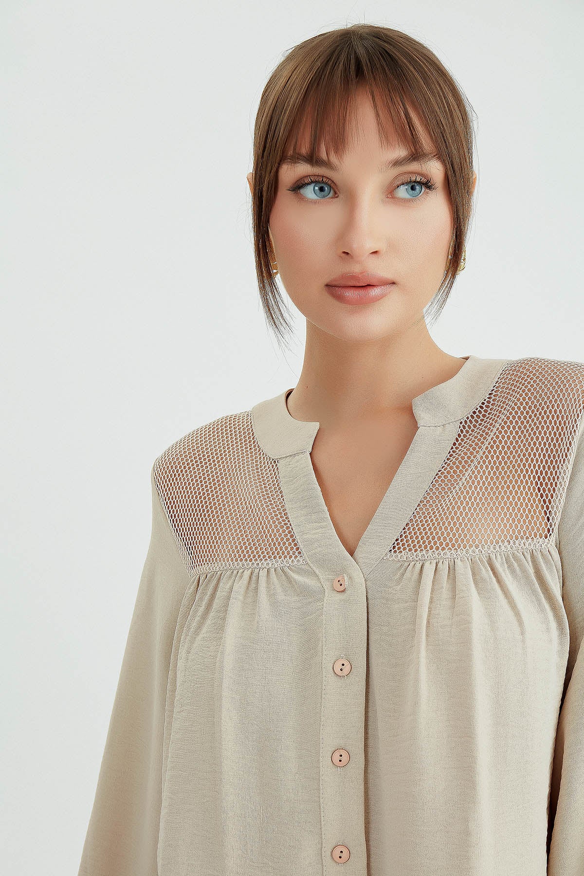 LONG SLEEVE BLOUSE WITH HONEYCOMB PATTERN