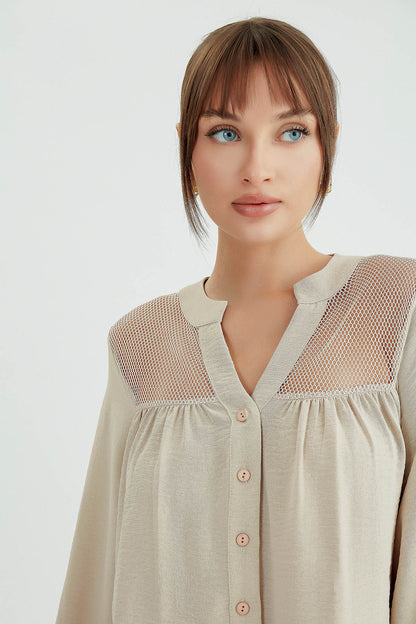 LONG SLEEVE BLOUSE WITH HONEYCOMB PATTERN