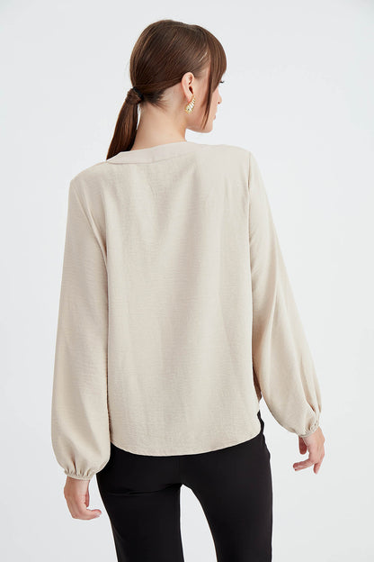 LONG SLEEVE BLOUSE WITH HONEYCOMB PATTERN
