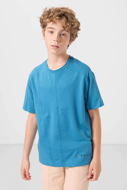 Soft Woven Oversize Basic Boys T-Shirt with Oil Blue Cotton - 11297