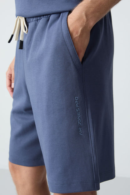 Petrol Cotton Thick Soft Textured Oversize Fit Basic Men's Shorts Set - 85257