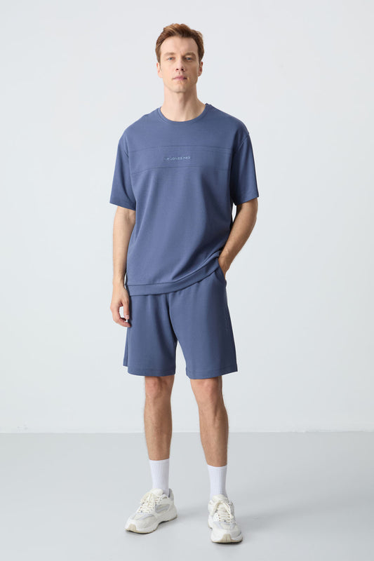 Petrol Cotton Thick Soft Textured Oversize Fit Basic Men's Shorts Set - 85257