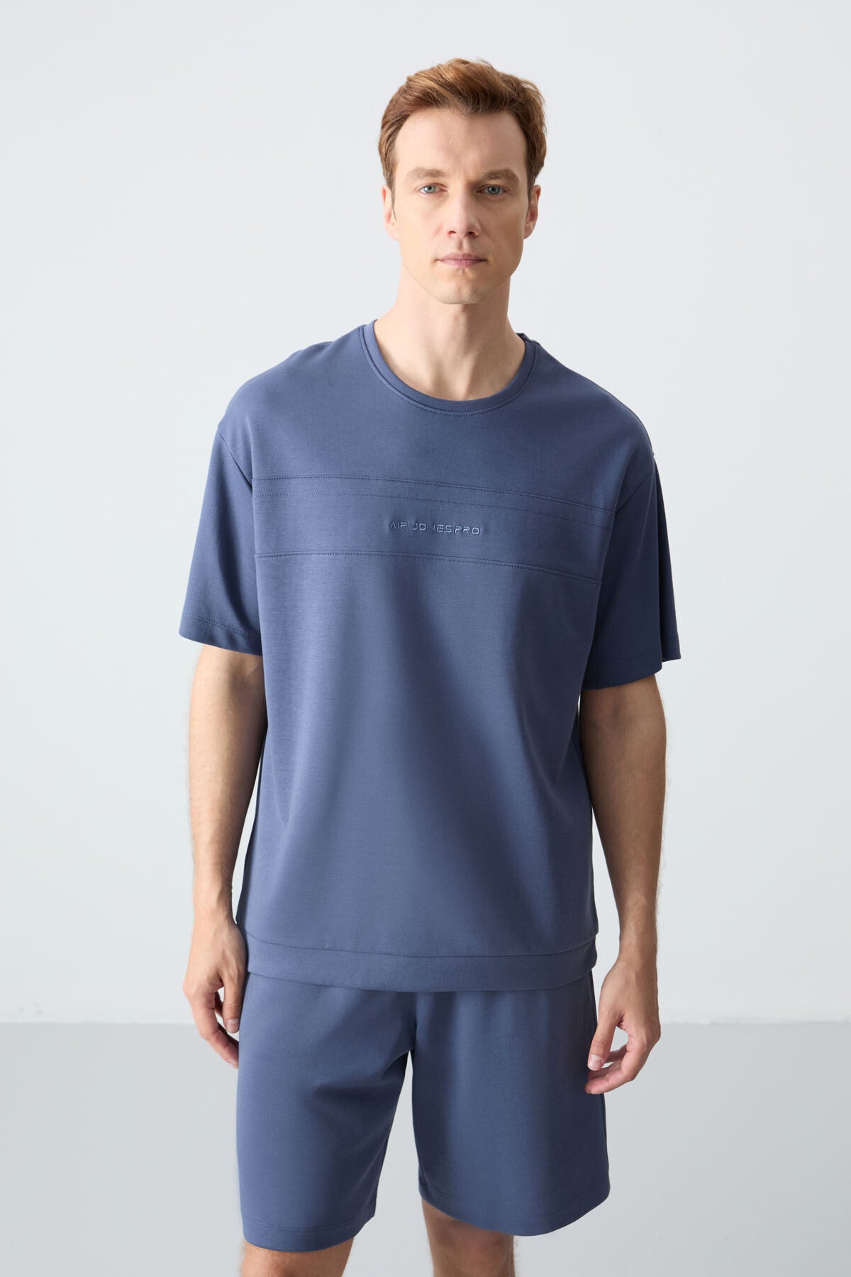 Petrol Cotton Thick Soft Textured Oversize Fit Basic Men's Shorts Set - 85257