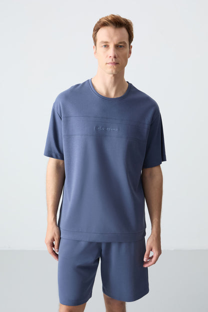 Petrol Cotton Thick Soft Textured Oversize Fit Basic Men's Shorts Set - 85257