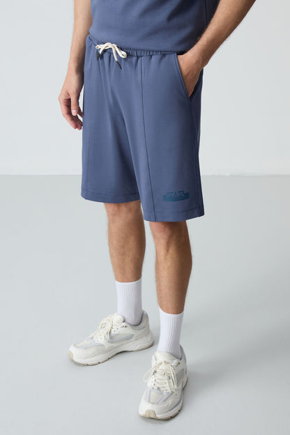Petrol Cotton Thick Soft Textured Oversize Fit Basic Men's Shorts Set - 85259