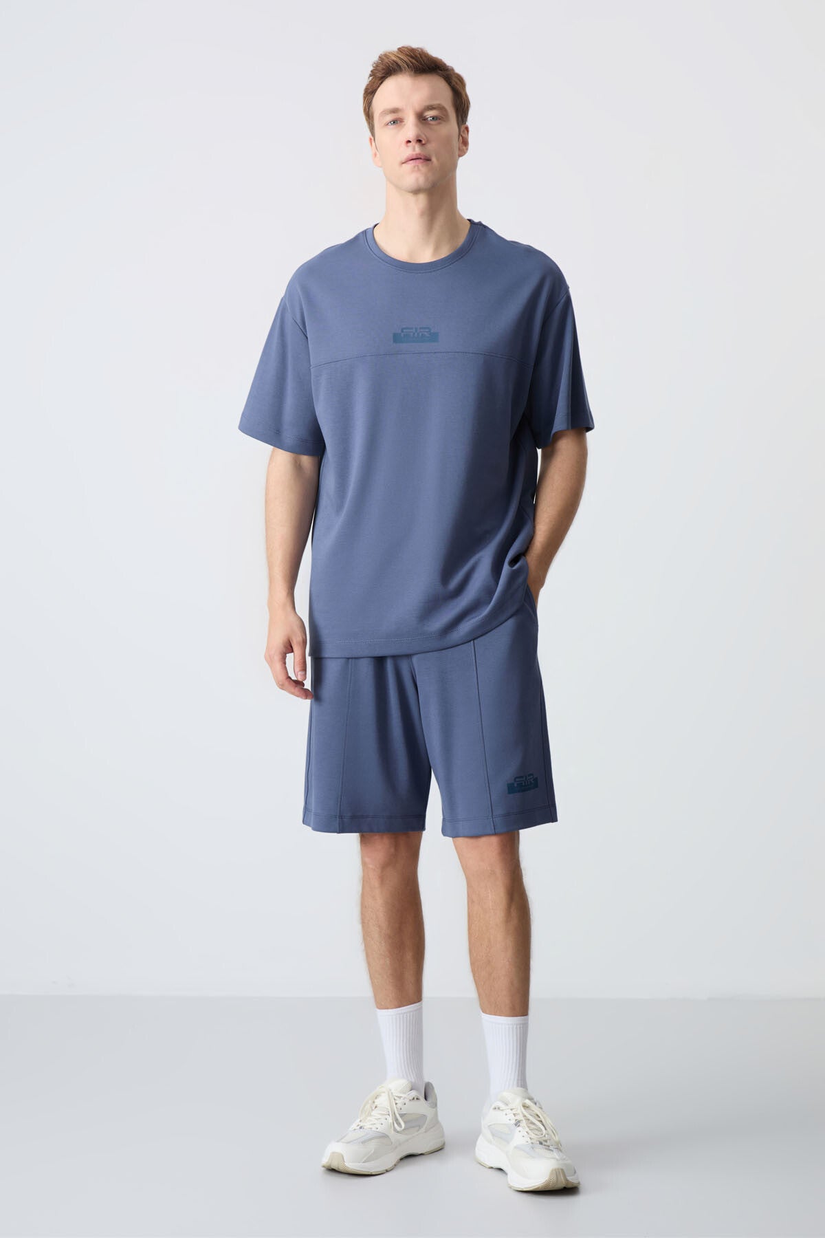 Petrol Cotton Thick Soft Textured Oversize Fit Basic Men's Shorts Set - 85259