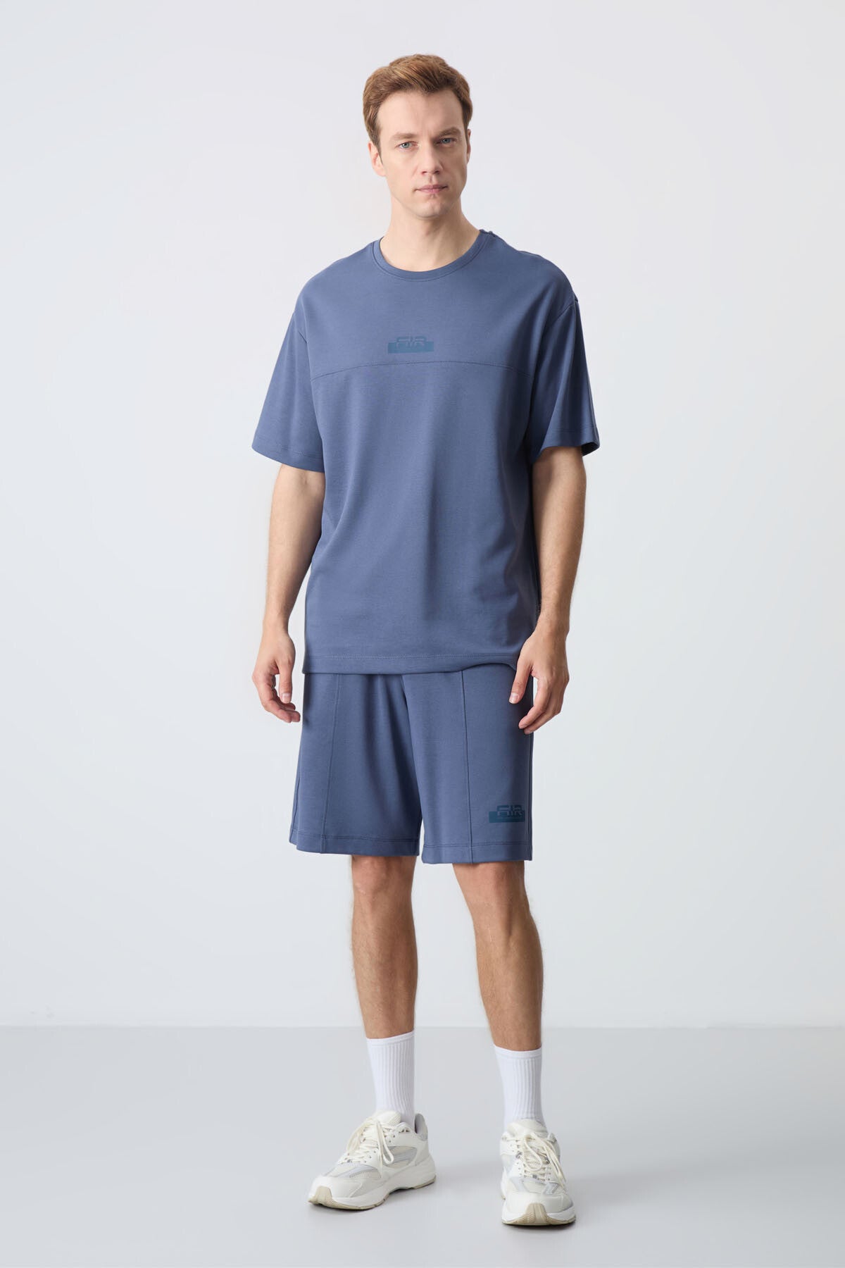 Petrol Cotton Thick Soft Textured Oversize Fit Basic Men's Shorts Set - 85259