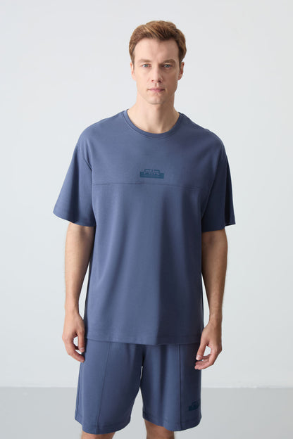 Petrol Cotton Thick Soft Textured Oversize Fit Basic Men's Shorts Set - 85259