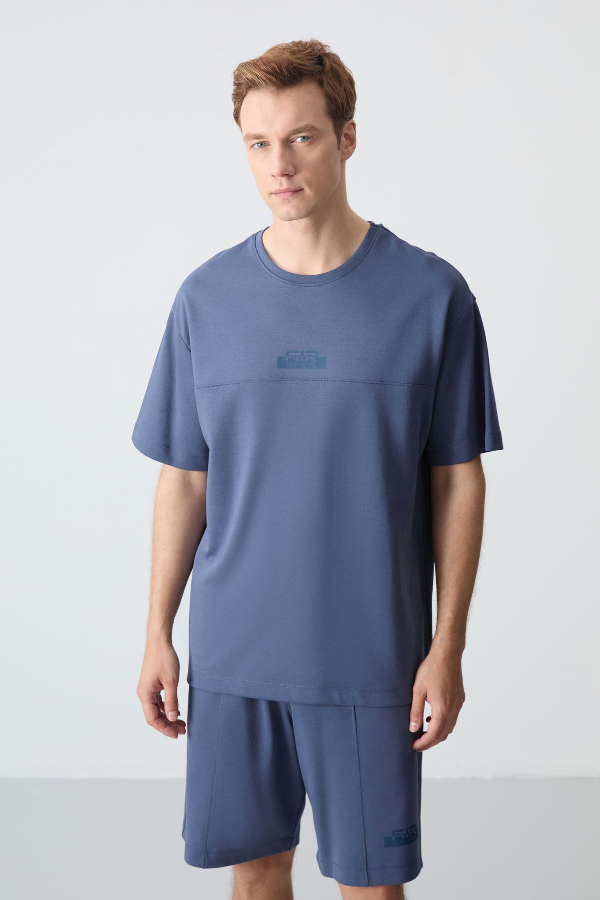 Petrol Cotton Thick Soft Textured Oversize Fit Basic Men's Shorts Set - 85259