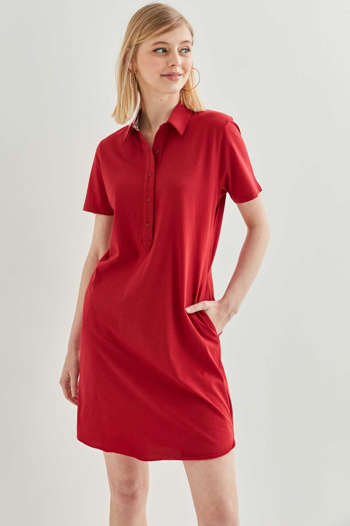POLO COLLAR SHORT SLEEVE DRESS