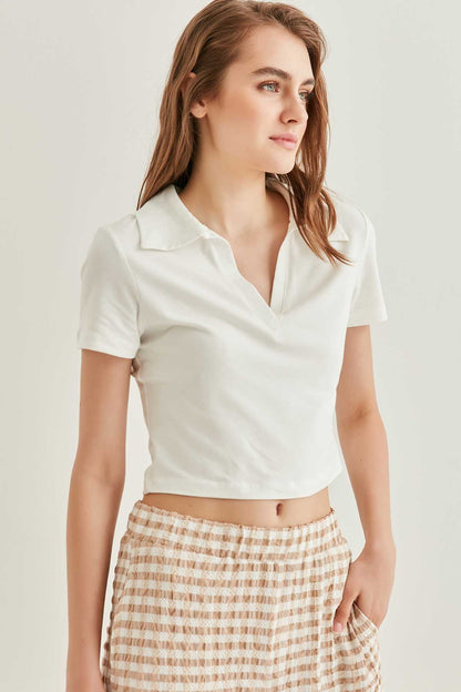 POLO COLLAR COTTON CROP T-SHIRT
