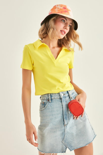 POLO COLLAR COTTON CROP T-SHIRT