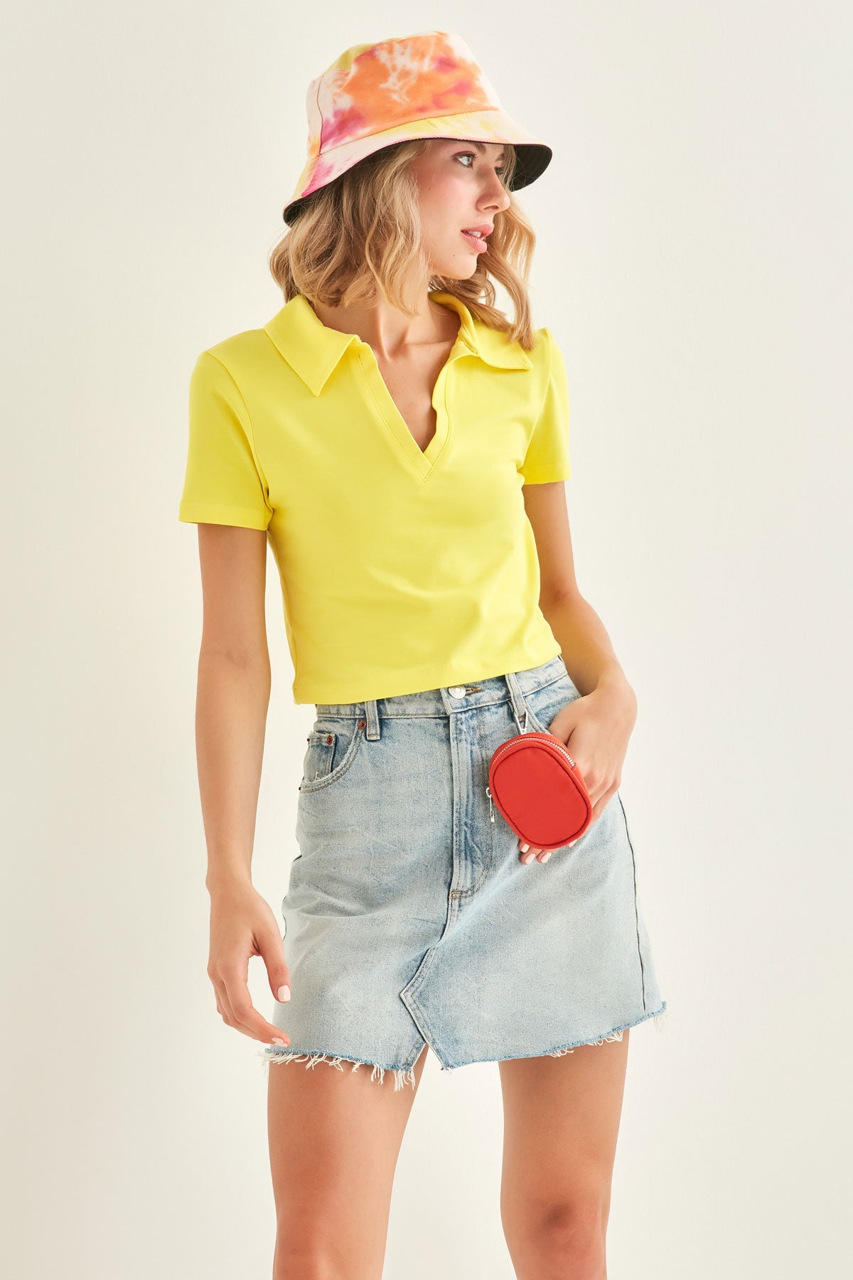 POLO COLLAR COTTON CROP T-SHIRT