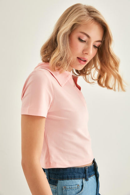 POLO COLLAR COTTON CROP T-SHIRT