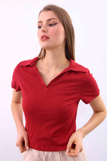POLO COLLAR COTTON CROP T-SHIRT
