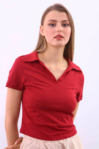 POLO COLLAR COTTON CROP T-SHIRT