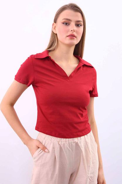 POLO COLLAR COTTON CROP T-SHIRT
