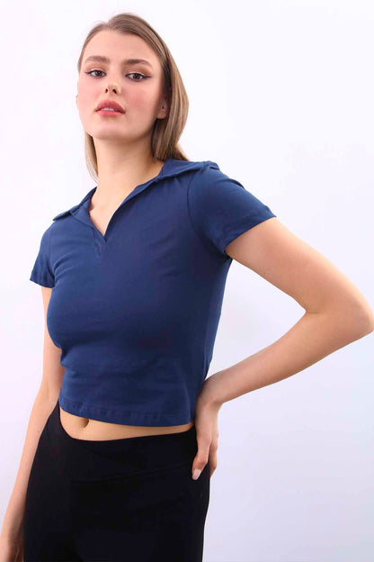 POLO COLLAR COTTON CROP T-SHIRT