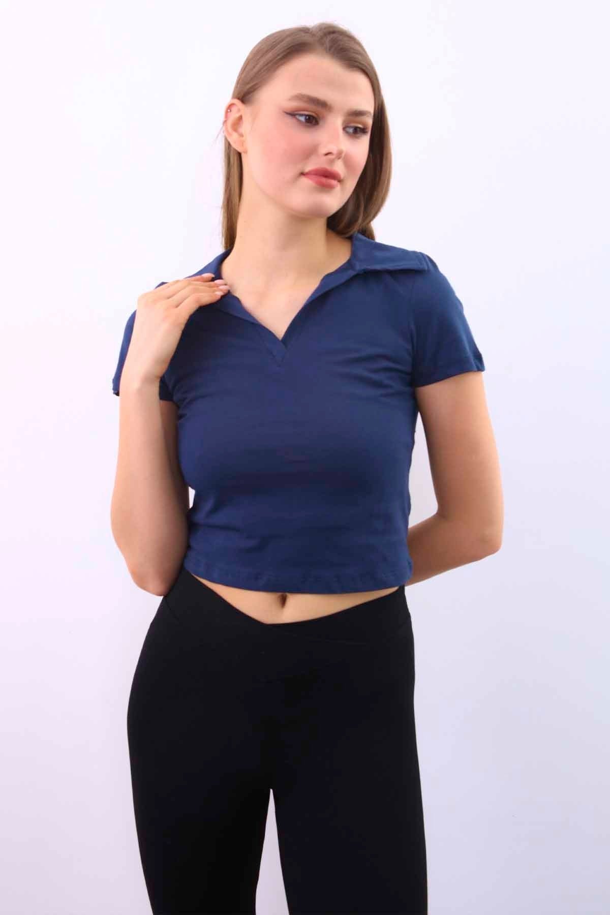 POLO COLLAR COTTON CROP T-SHIRT