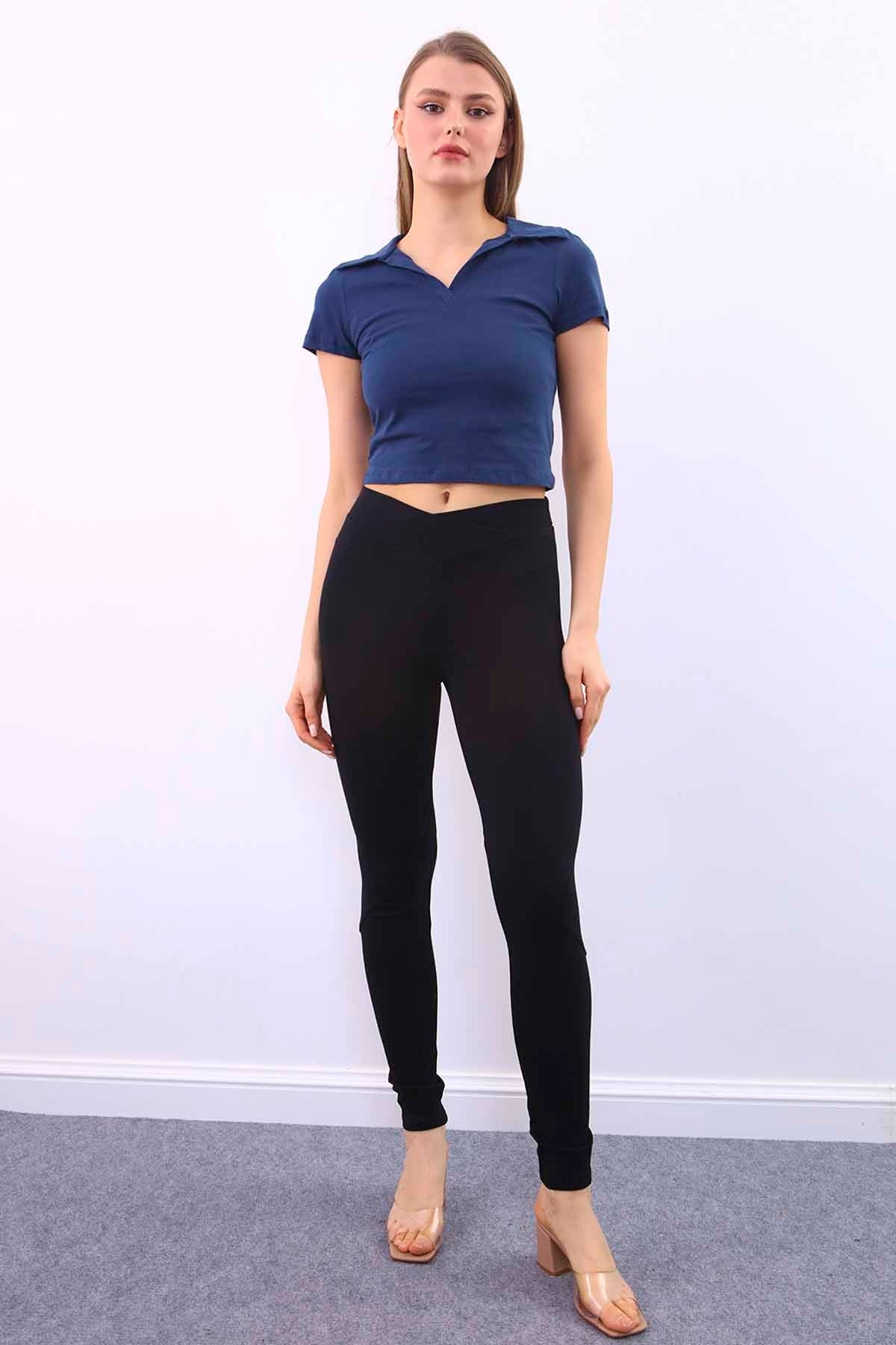 POLO COLLAR COTTON CROP T-SHIRT