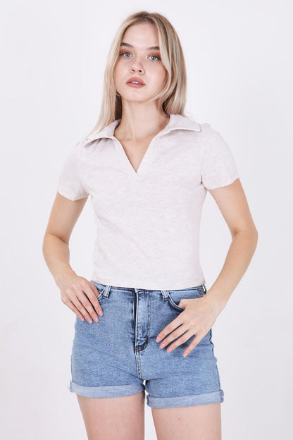 POLO COLLAR COTTON CROP T-SHIRT