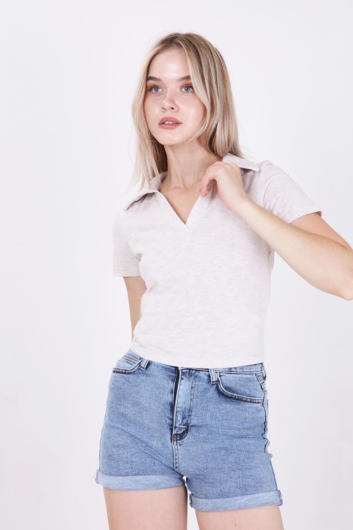 POLO COLLAR COTTON CROP T-SHIRT