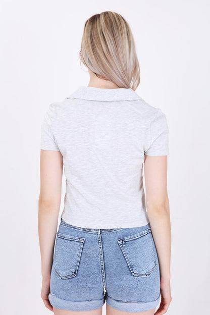 POLO COLLAR COTTON CROP T-SHIRT