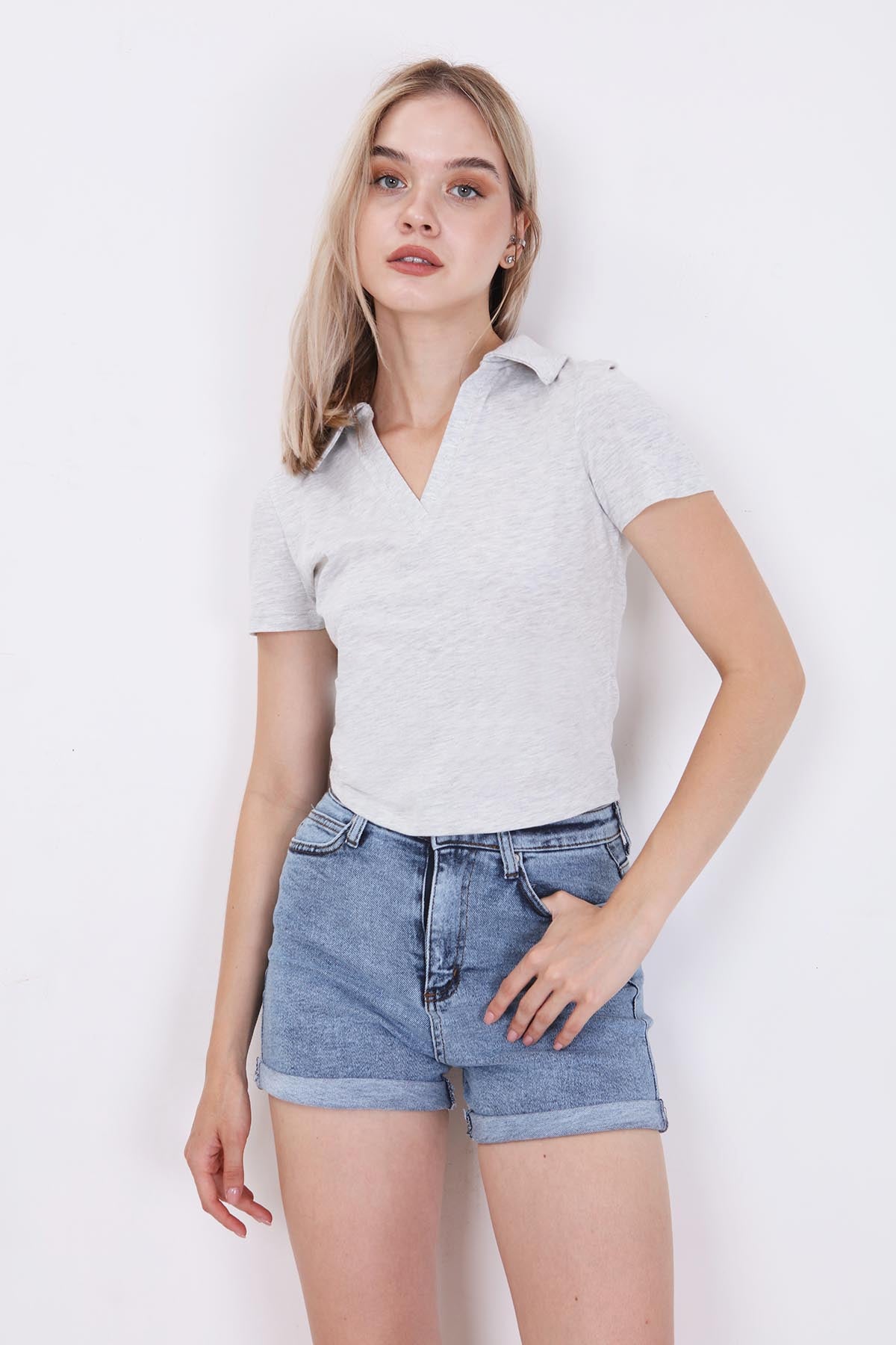 POLO COLLAR COTTON CROP T-SHIRT
