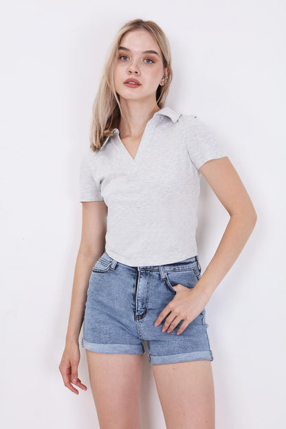 POLO COLLAR COTTON CROP T-SHIRT