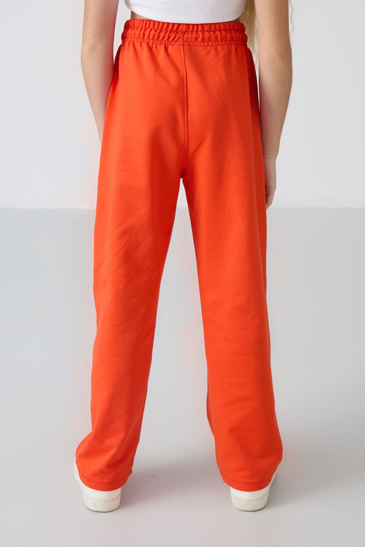 Orange Pocket Front Seam Detailed Wide Leg Girls' Tracksuit Bottom -75144