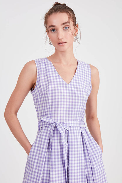 CHECKERED PATTERN BELT DRESS