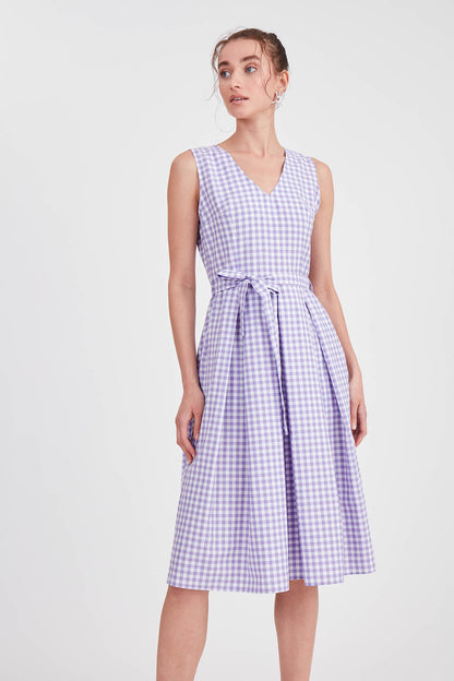 CHECKERED PATTERN BELT DRESS