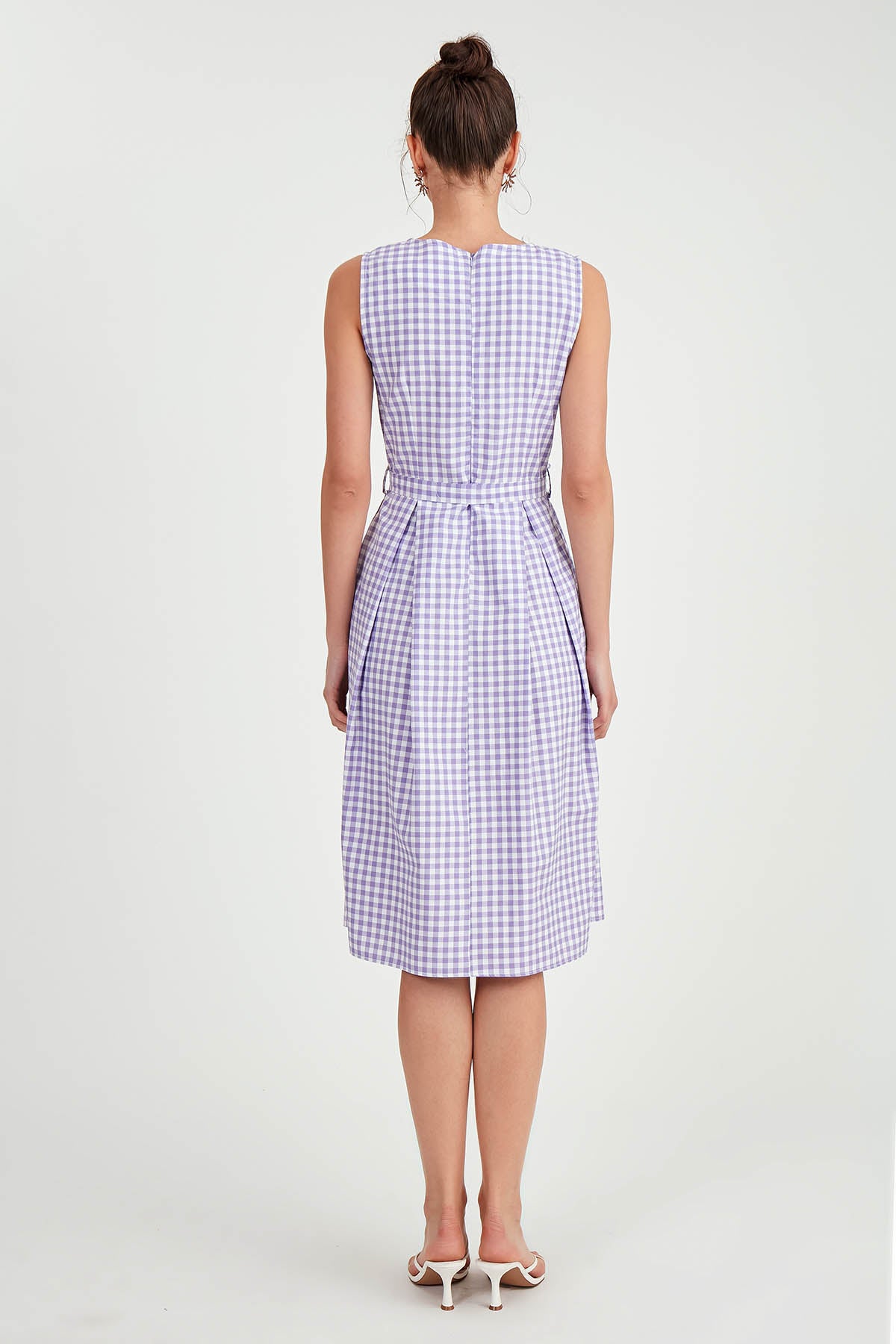 CHECKERED PATTERN BELT DRESS