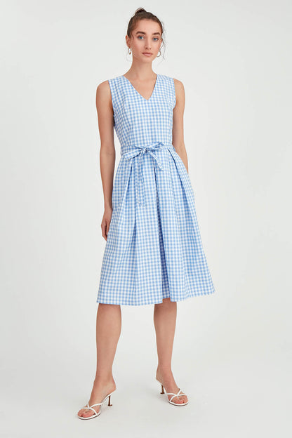 CHECKERED PATTERN BELT DRESS