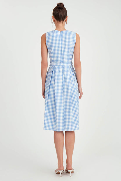 CHECKERED PATTERN BELT DRESS