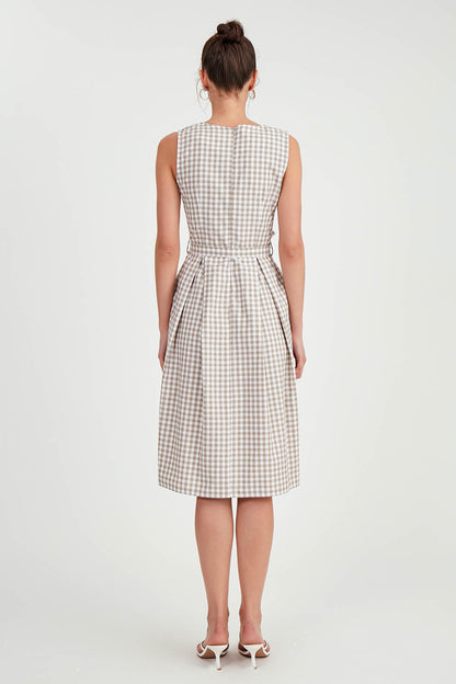 CHECKERED PATTERN BELT DRESS