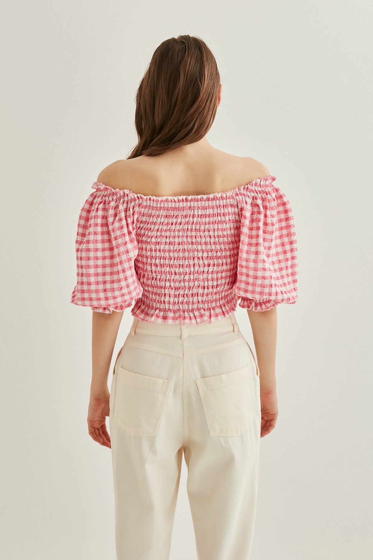 CHECKERED PATTERN COILED BLOUSE