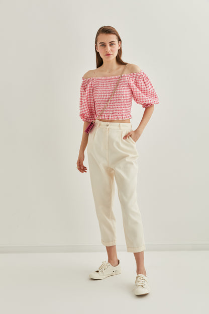 CHECKERED PATTERN COILED BLOUSE