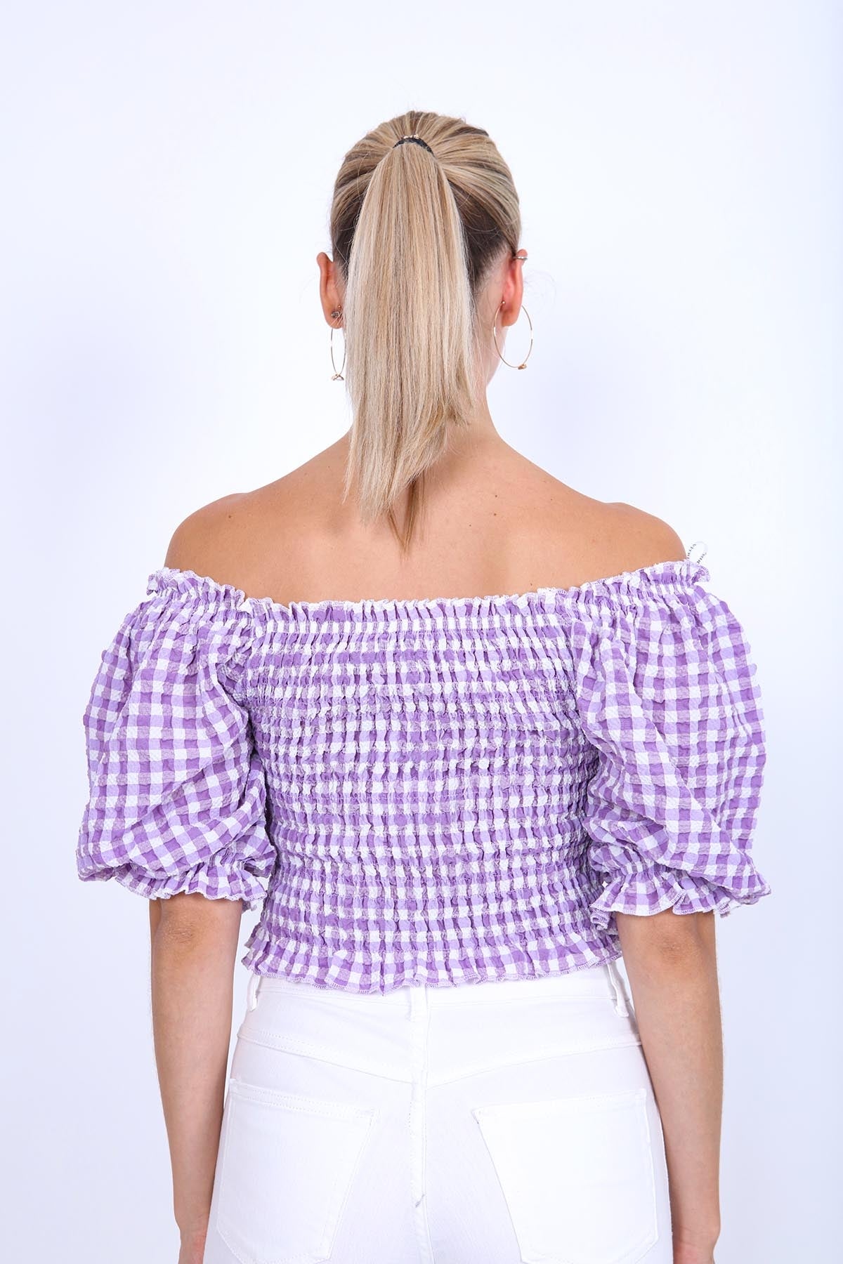 CHECKERED PATTERN COILED BLOUSE
