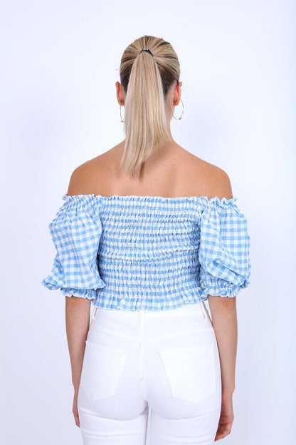 CHECKERED PATTERN COILED BLOUSE
