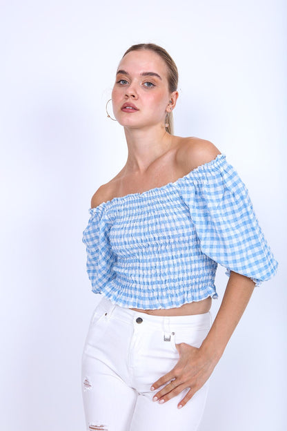 CHECKERED PATTERN COILED BLOUSE