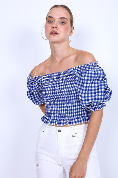 CHECKERED PATTERN COILED BLOUSE