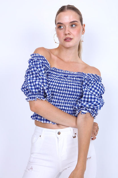 CHECKERED PATTERN COILED BLOUSE