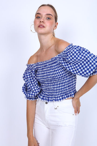 CHECKERED PATTERN COILED BLOUSE