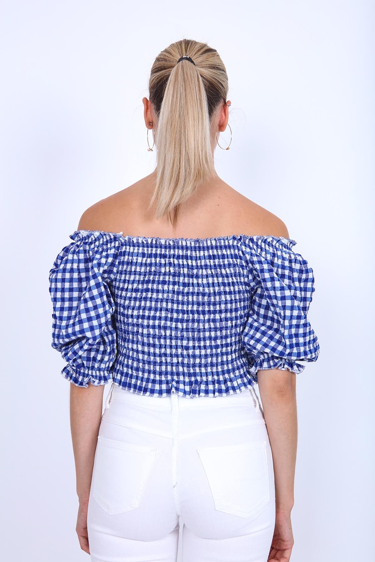 CHECKERED PATTERN COILED BLOUSE