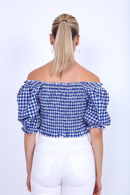 CHECKERED PATTERN COILED BLOUSE