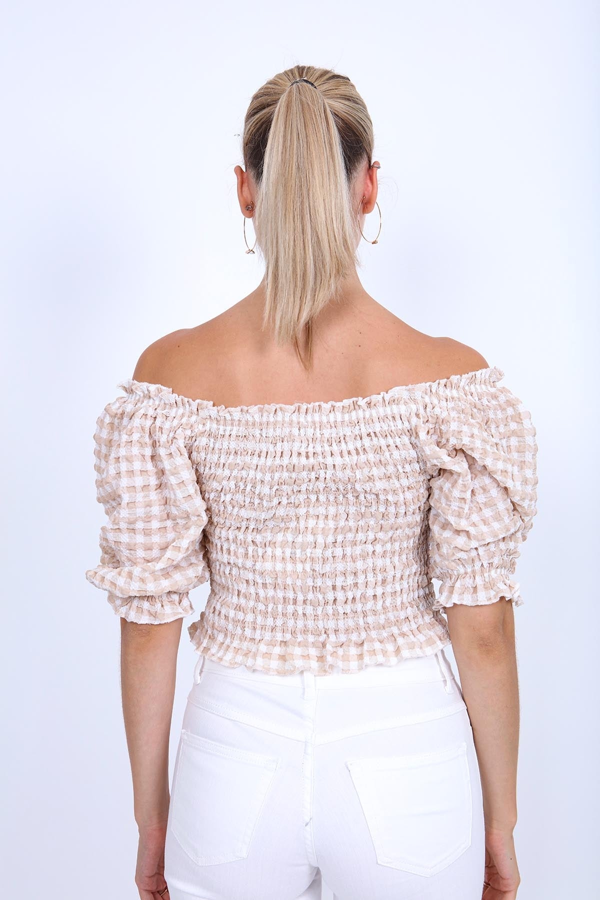 CHECKERED PATTERN COILED BLOUSE
