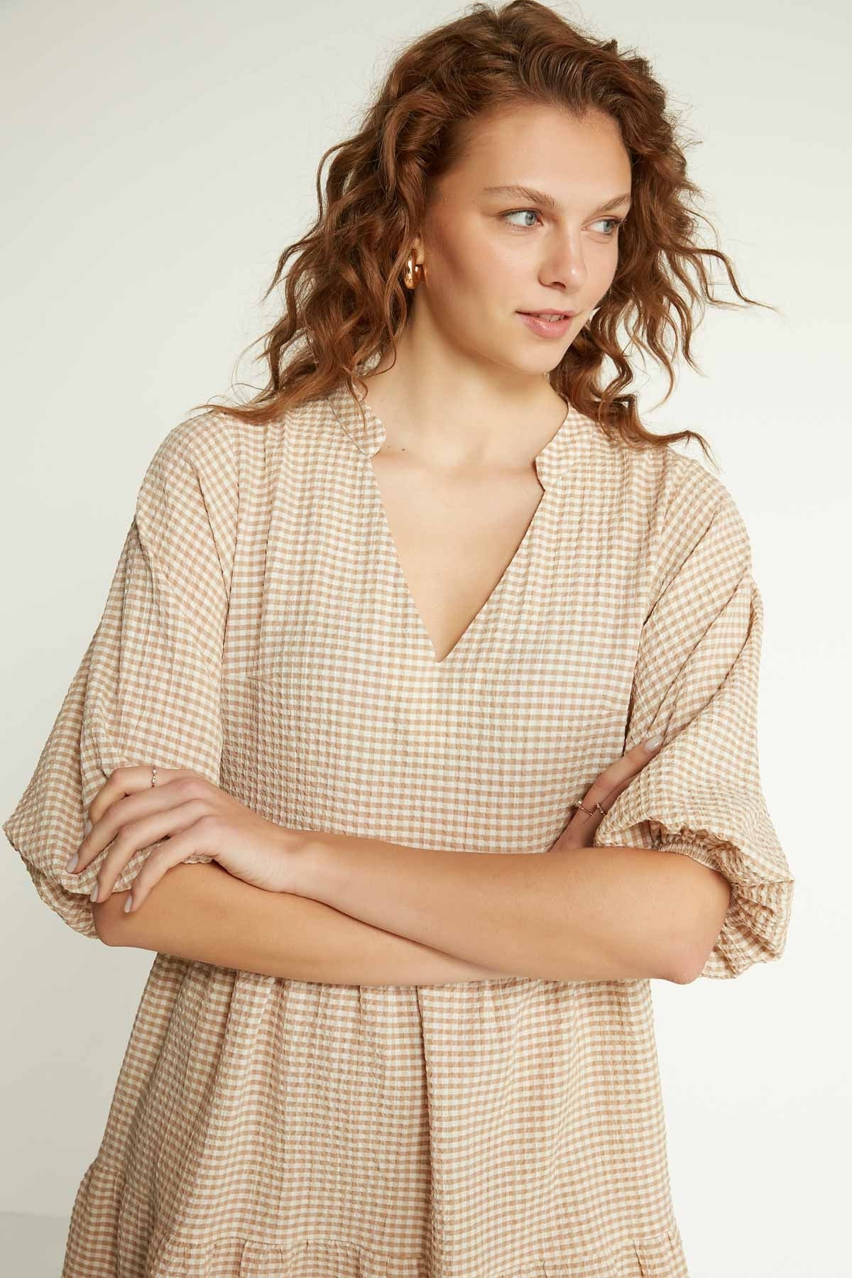 CHECKERED PATTERNED CLOTH DRESS